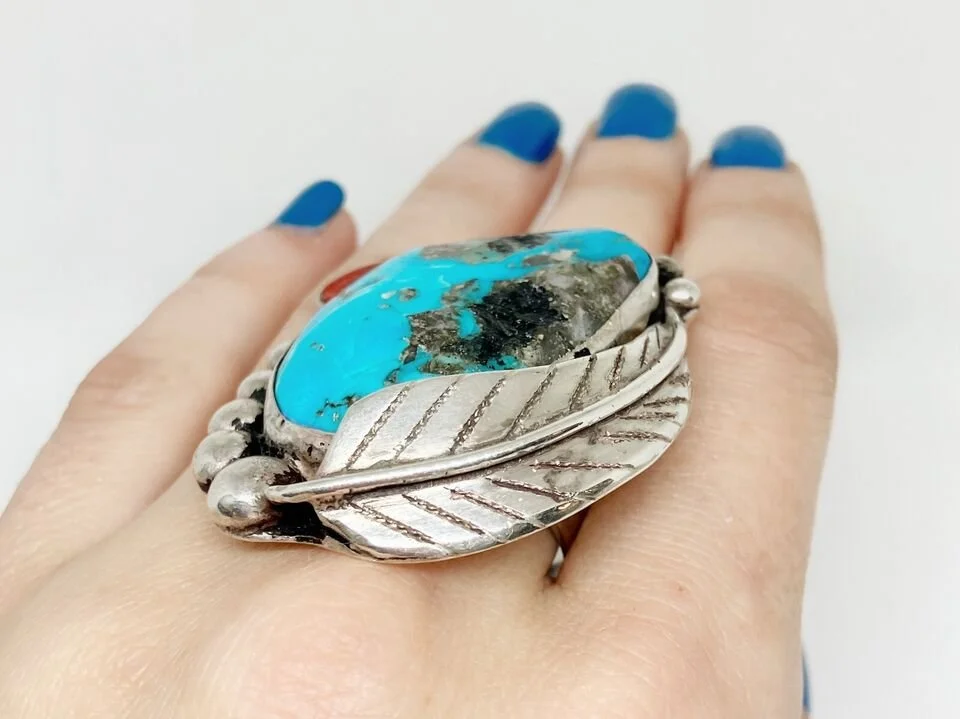 Vintage Native American Baird Signed Sterling Silver Turquoise and